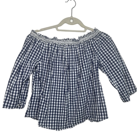 Madewell Smocked Gingham Off-the-Shoulder Top Blue Size XS - Picture 2 of 6